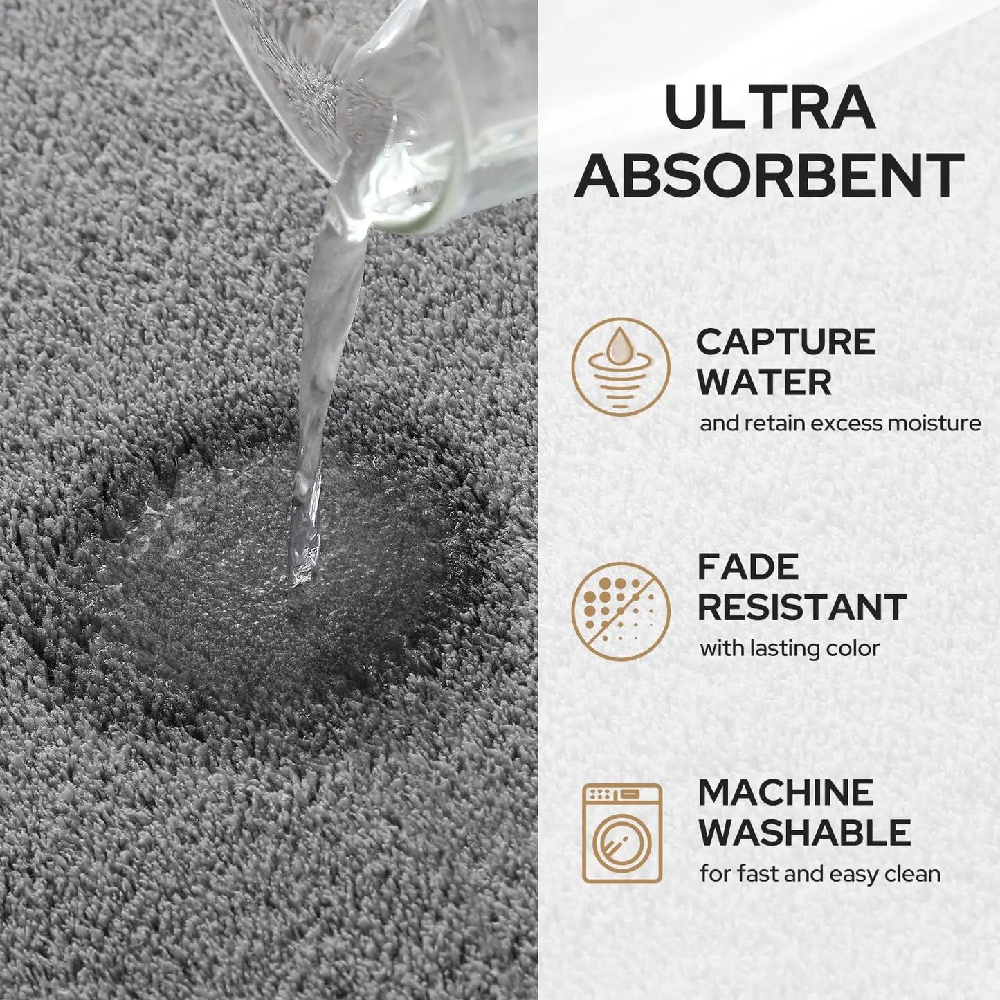3PC Waterproof Non-Slip Sponge Bathroom Carpet Set - Washable Home Decor