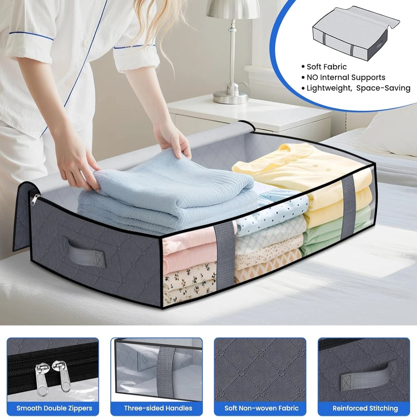 4-Pack Under Bed Storage Bags – Space-Saving Blanket, Shoe & Bedding Organizer for Bedroom Storage and Organization