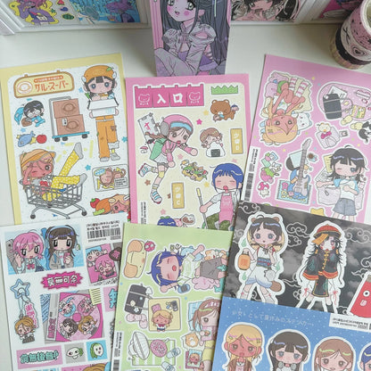 Cute Shibuya Girl Kawaii Stickers – Y2K Cartoon Scrapbook & Diary Decorative Stickers