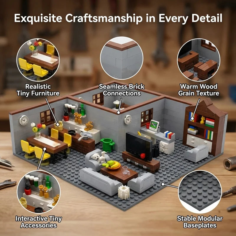City House Building Blocks Set - DIY MOC Bricks with Bedroom & Living Room Furniture for Kids' Creative Play