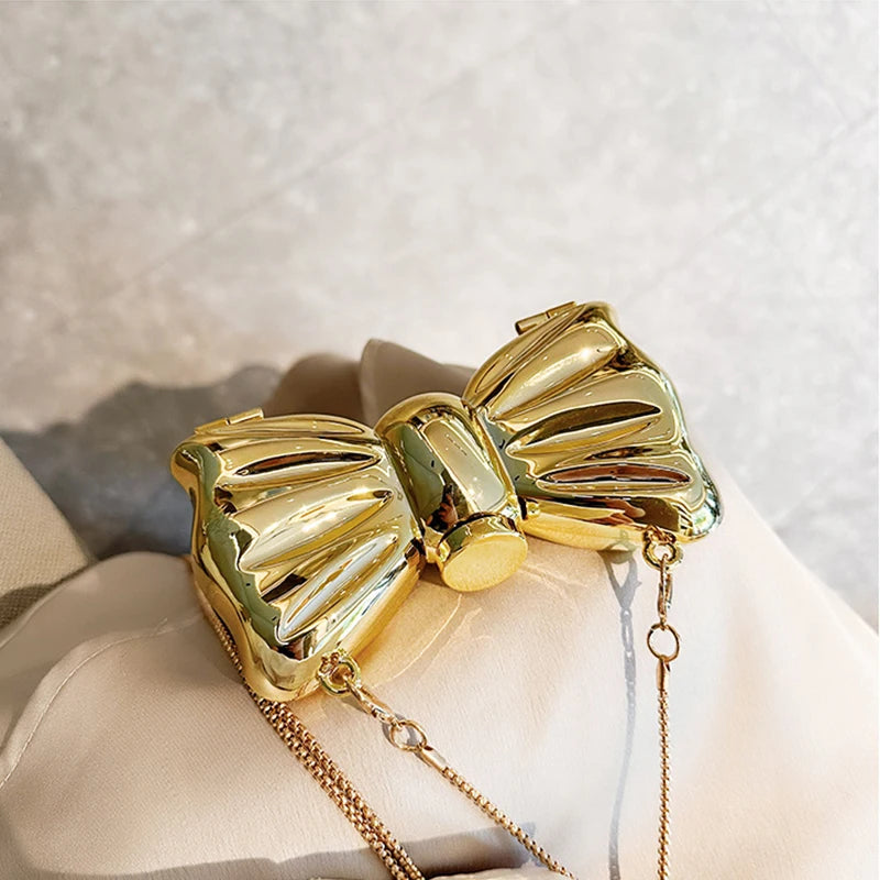 Luxury Mini Bowknot Evening Bag - Women's Chain Crossbody Handbag for Party & Wedding