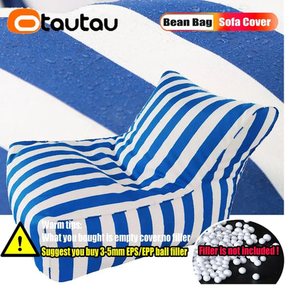 OTAUTAU Outdoor Striped Bean Bag Pouf Cover – No Filler Floating Sofa Bed for Pool, Beach & Garden Lounge