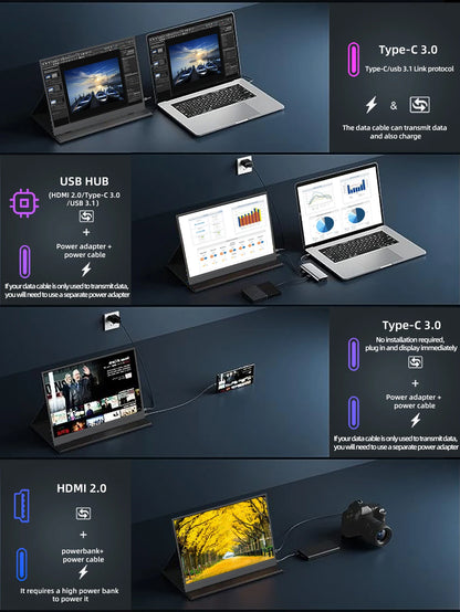 ZSUS 14-Inch 2K Portable Monitor - 2160×1440 60Hz Display for Laptop, PS5, Xbox, Switch & PC