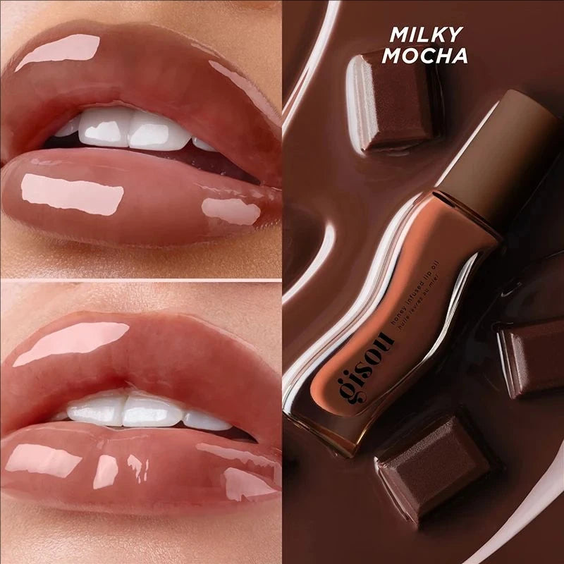 Gisou Autumn/Winter Limited Edition Lip Oil Gloss — Long-Lasting Moisturizing, Plumping & Exfoliating Milky Mocha Lip Care