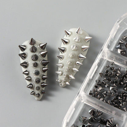 Metallic Rivet Nail Charms - 6-Grid Gold, Silver & Black Punk Spike Studs for Nail Art & DIY Designs