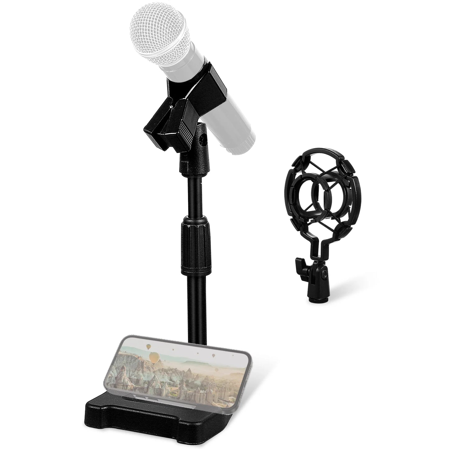 Retractable Desktop Microphone Stand - Adjustable Desk Mic Holder Clip for Live Streaming, Recording & Broadcasting