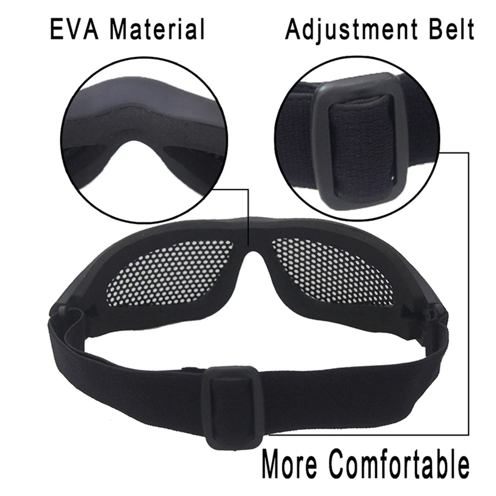 Outdoor Eye Protection Tactical Glasses - Comfortable Airsoft Safety Goggles with Anti-Fog Metal Mesh/PC Lens for Paintball and Hunting