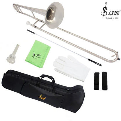 Bb Alto Trombone Silver Plated - Professional Brass B Flat Horn with Case & Accessories