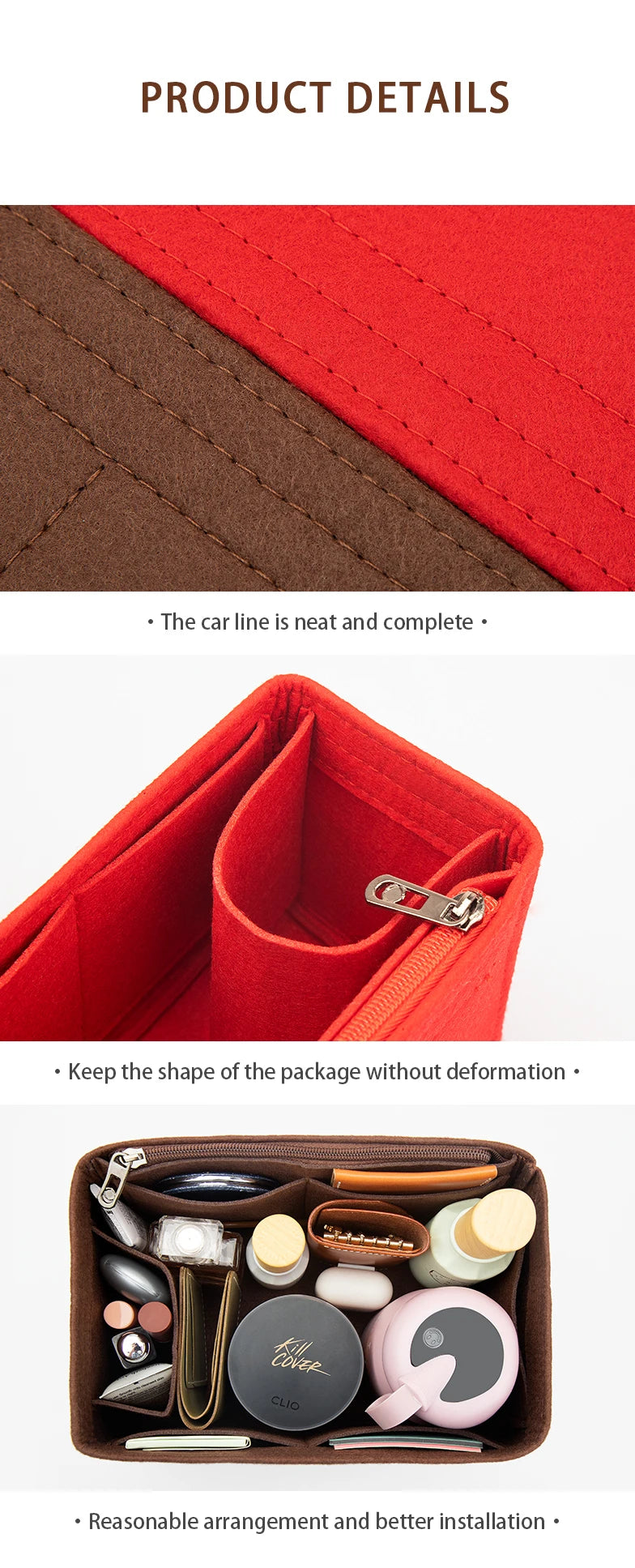 WUTA Felt Insert Bag Organizer — Inner Liner for LV Speedy 20/25/30/35 Handbags, Makeup & Travel Purse Storage
