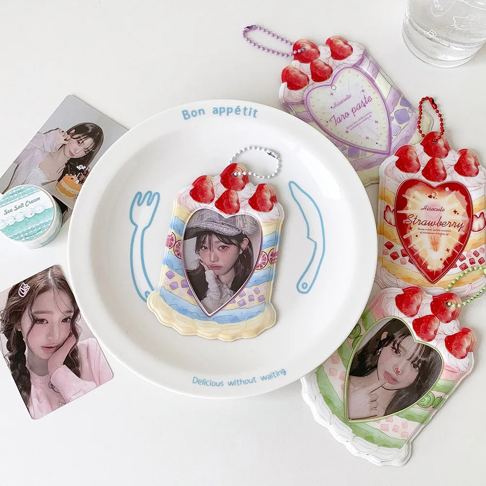 Strawberry Cake Bag Pendant - Cute Cartoon 3-Inch Card Holder & Photo Keychain Gift