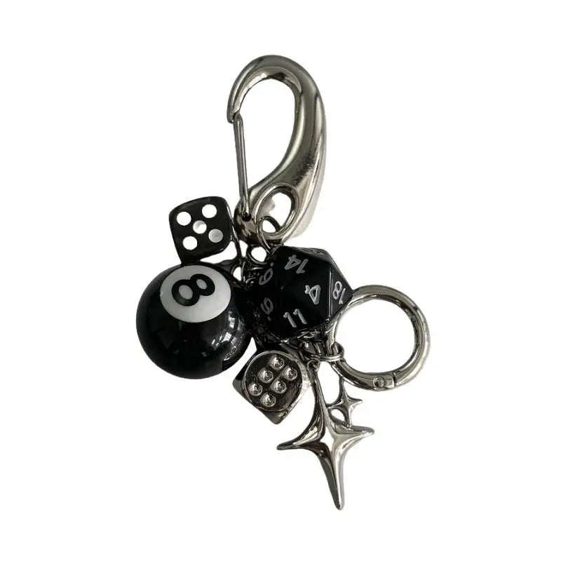 Hip-Hop Black Dice Keychain – Y2K Pink Lucky Dice & Starburst Pendant Bag Charm Punk Accessory