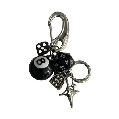 Hip-Hop Black Dice Keychain – Y2K Pink Lucky Dice & Starburst Pendant Bag Charm Punk Accessory