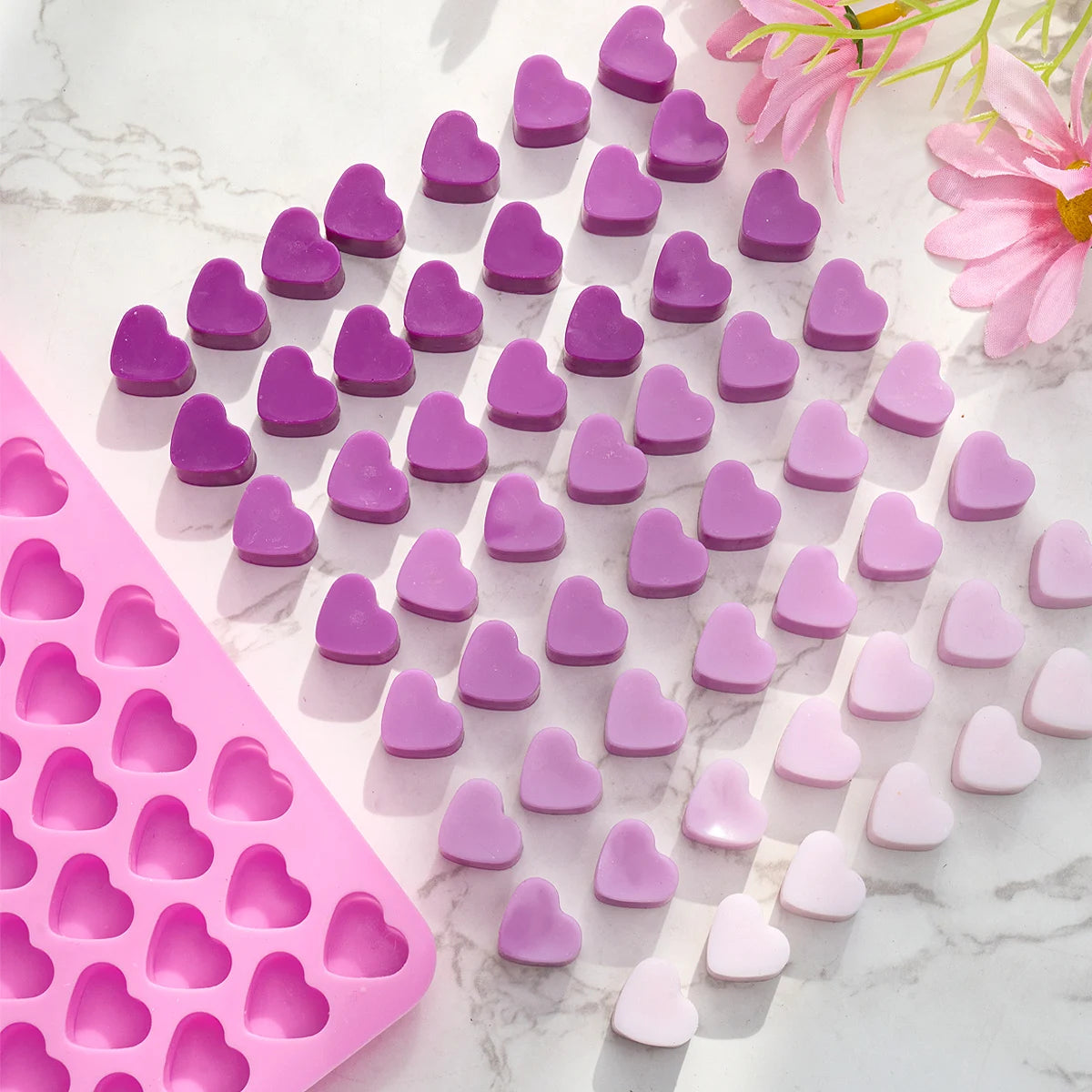 55 Compartment Heart Silicone Candle Mold – Valentine’s Day DIY Candle Making Kit, Love Cake, Chocolate, and Party Gift Mould