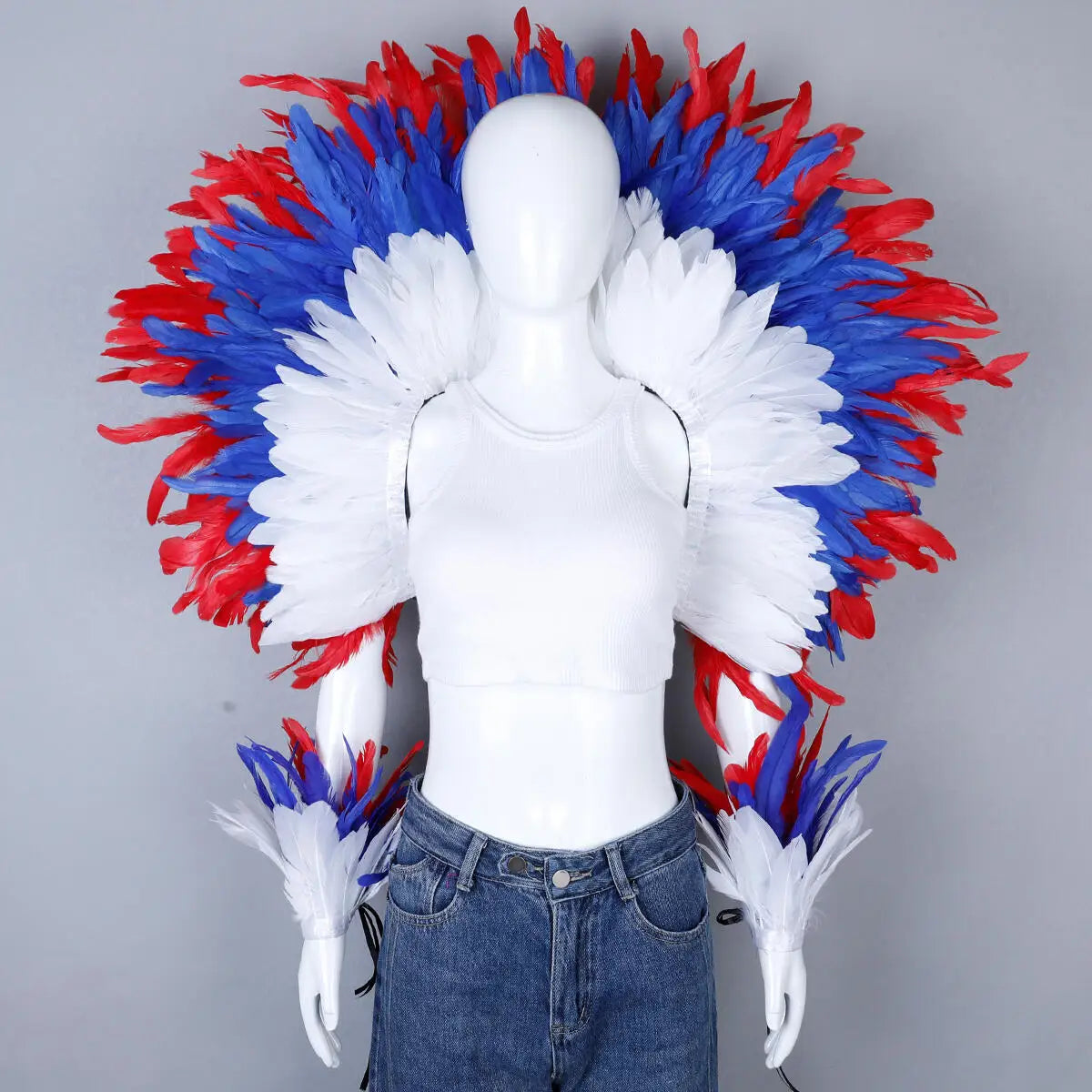 Women’s 2-Piece Feather Shawl Set - Elegant Punk-Style Cosplay Accessories for Halloween, Masquerade Balls, Parties, and Carnivals