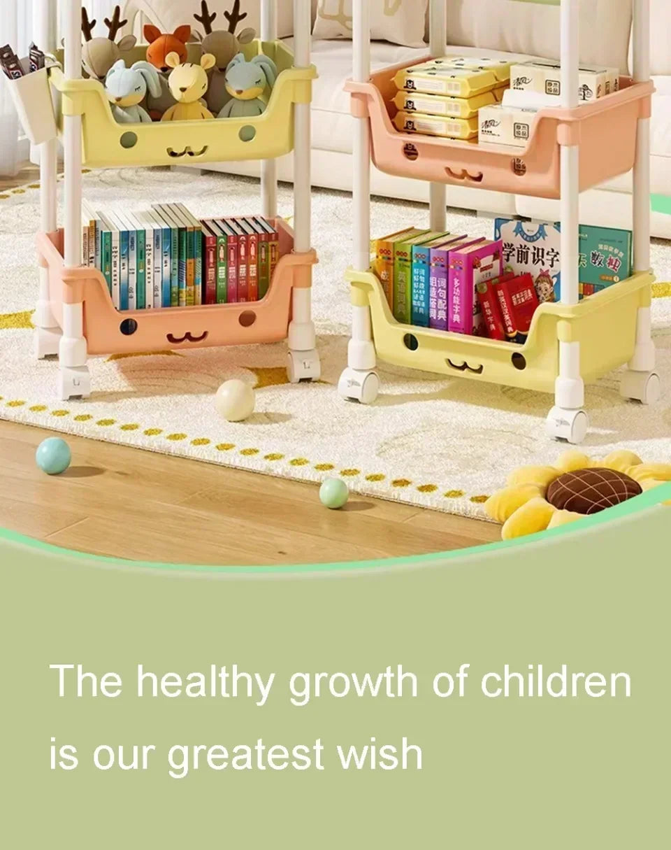 4 Layer Toy Storage Trolley & Bookshelf - Kids Organizer, Snack Rack, Bathroom & Kitchen Storage