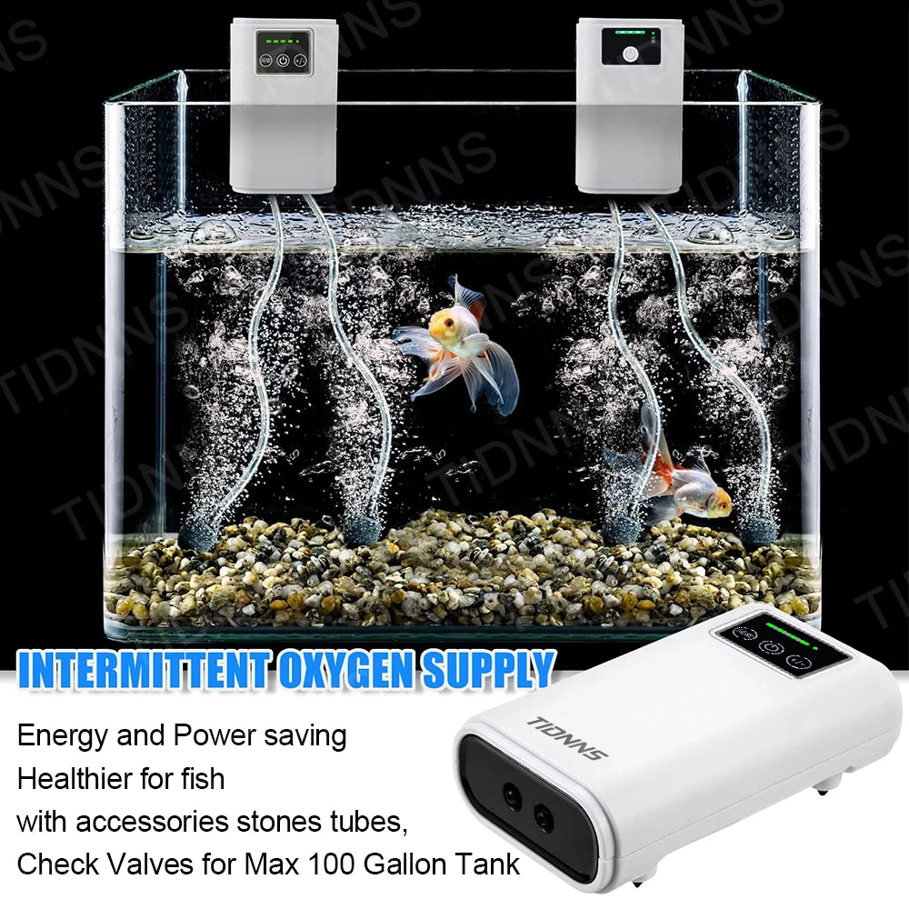 Aquarium Fish Tank Oxygen Pump – Dual-Purpose USB Rechargeable Air Pump with 6000mAh Lithium Battery, Portable & Mute