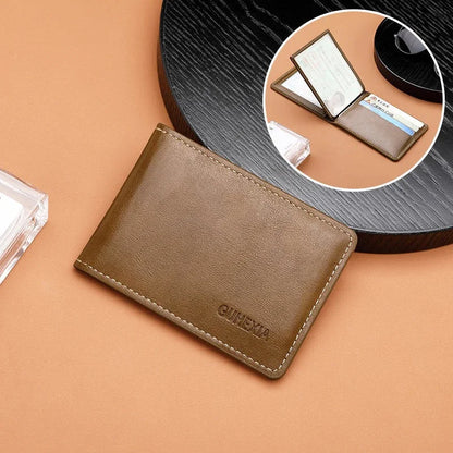 Retro Leather Driver’s License Wallet – Ultra-Thin Men’s ID Card Holder with Coin Purse, Multifunctional Slim Solid Color Short Wallet