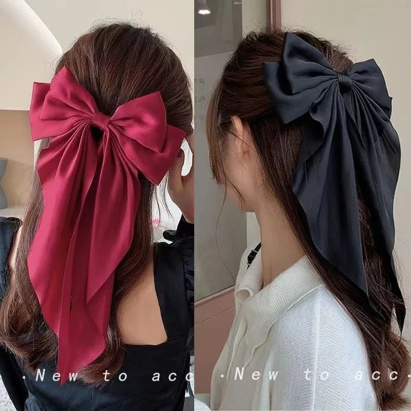 Chiffon Bow Hair Clip: Large Bowknot Stain Hairpin Barrette for Women - Solid Color Ponytail Clip, Stylish Headwear Gift