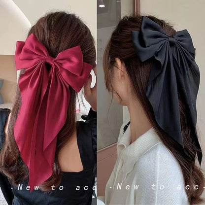Chiffon Bow Hair Clip: Large Bowknot Stain Hairpin Barrette for Women - Solid Color Ponytail Clip, Stylish Headwear Gift