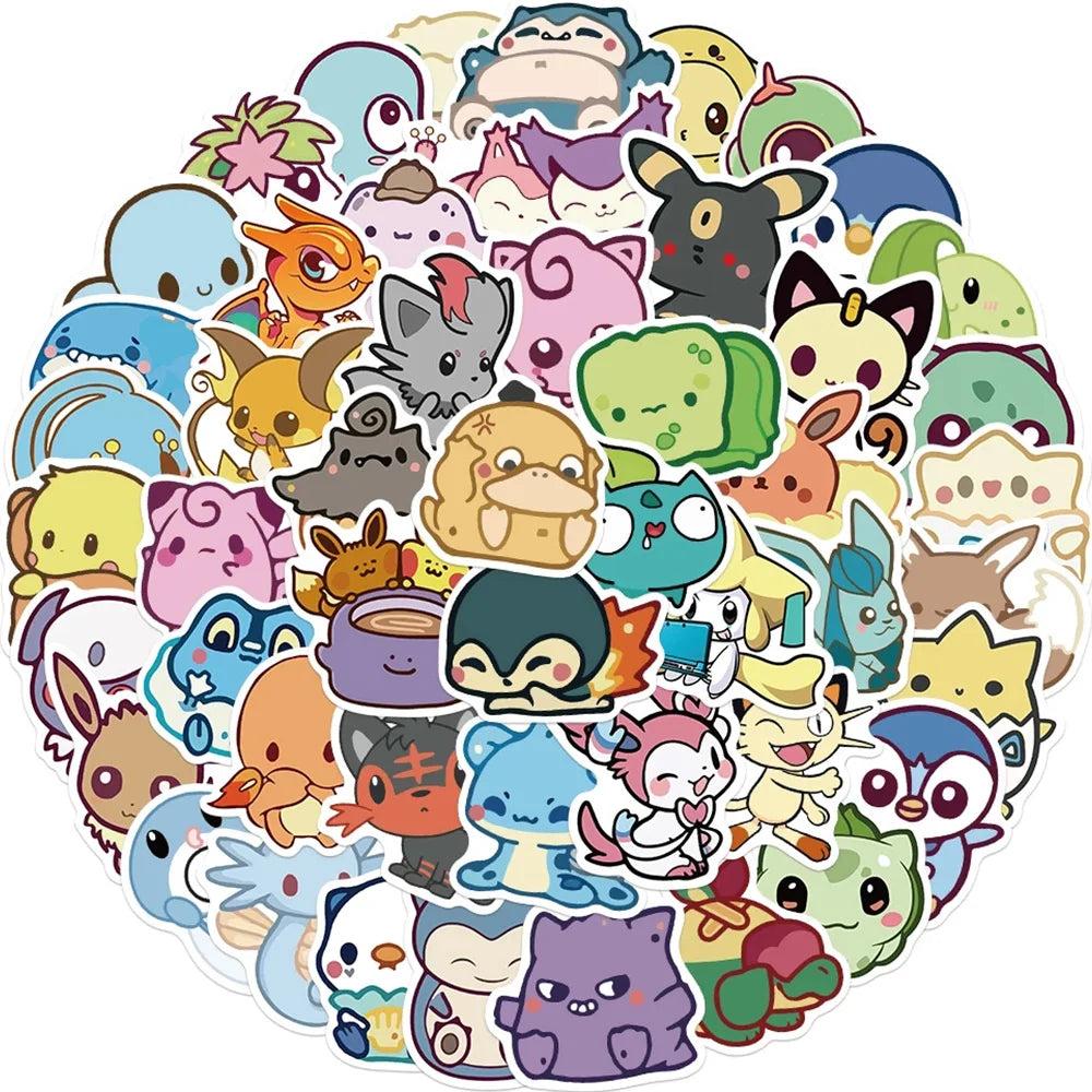 10/30/50-Piece Kawaii Pokémon Sticker Set - Pikachu & Bulbasaur Cartoon Decals for Phones, Diaries & Luggage
