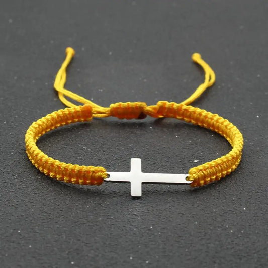 UILZ Creative Stainless Steel Cross Bracelet - Hand-Woven Adjustable Colored String, Couple Versatile Jewelry