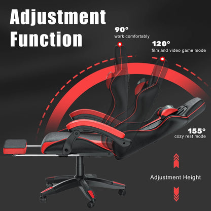 Gaming Chair with Footrest – Ergonomic Gamer Chair with Lumbar Cushion, Headrest, and Height Adjustable for Computer