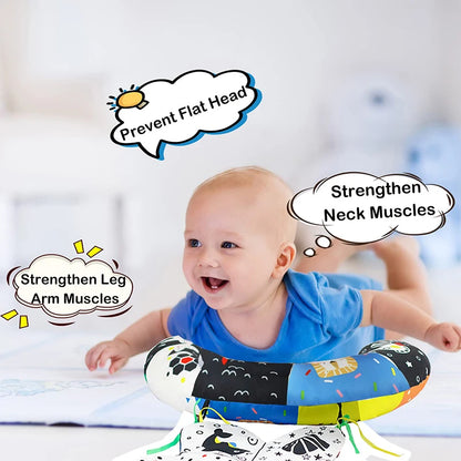 Baby Tummy Time Pillow and High-Contrast Toys - Black and White Montessori Sensory Toys for Newborns and Infants Ages 0–18 Months