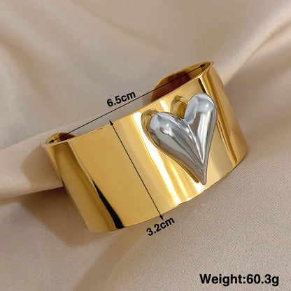 Greatera Stainless Steel Heart Cuff Ring – Wide Thick Statement Jewelry for Women & Men, European American Style
