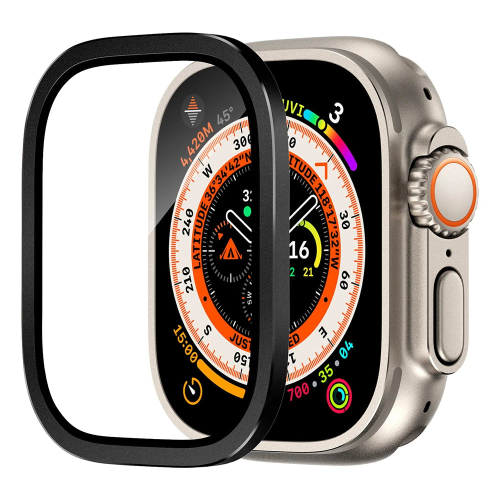 Tempered Glass Screen Protector for Apple Watch Ultra 2 49mm – Anti-Scratch HD Full Film with Metal Bumper, iWatch Ultra Accessories