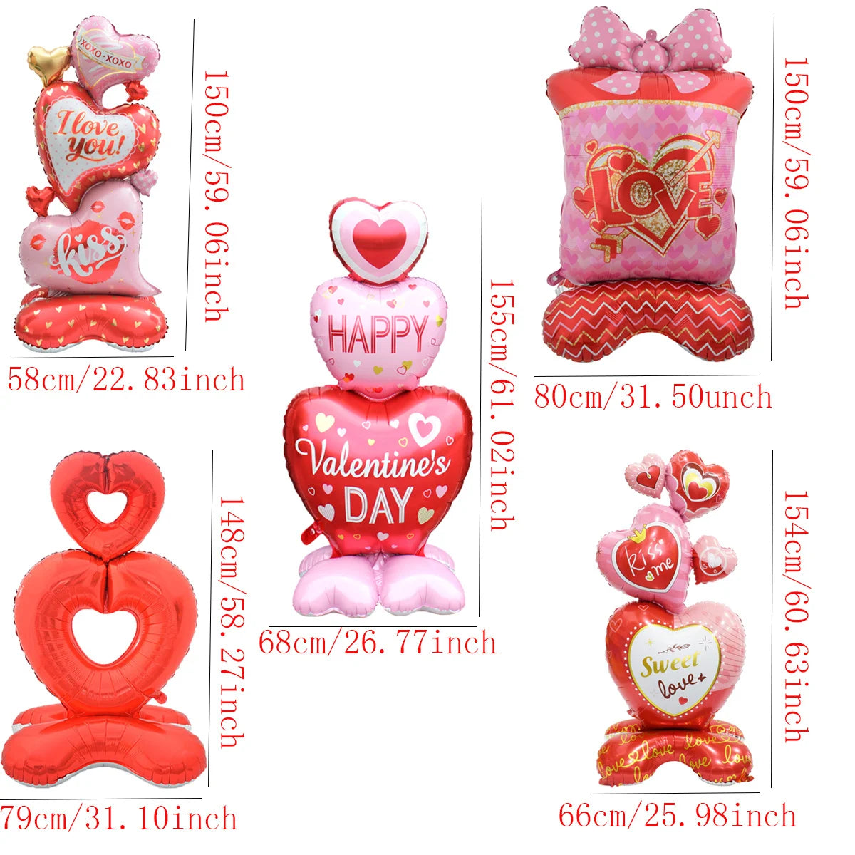 Happy Valentine’s Day Heart Balloon Stand Set – Love Bear & Heart-to-Heart Balloons Wedding Party Decoration