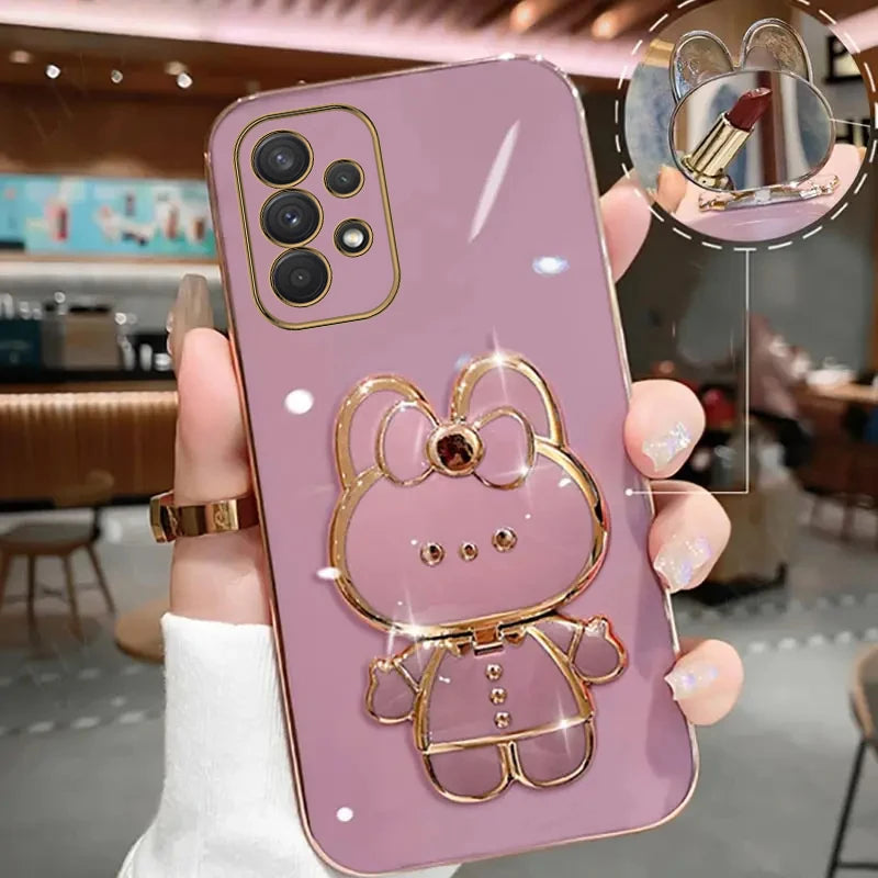 Cute Rabbit Phone Holder Case with Makeup Mirror – Compatible with Samsung Galaxy A13/A23/A32/A33/A52/A52S/A53/A72/A73 4G & 5G for Women