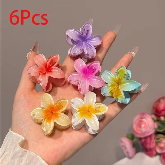 6-Piece Gradient Flower Hair Clips - Small Fashion Crab Claw Barrettes for Women