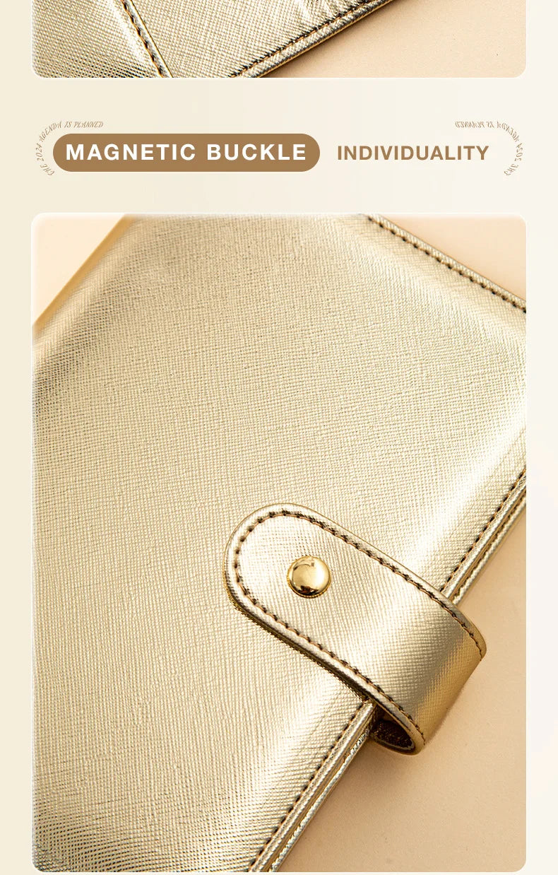 A6 Gold Ring Budget Planner Binder – Gold, Purple & Black with Zipper Cash Envelopes for Money Organization