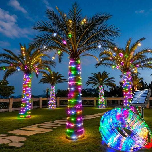Outdoor Solar String Lights Waterproof LED Rope Tube – Christmas Fairy Garland for Garden, Tree, Yard & Fence Decor