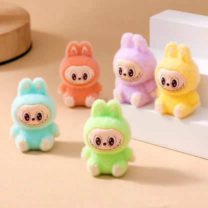 1/9PCS Labubu Cartoon Mini Flocking Doll Pendant – Cute DIY Kawaii Toy Gift Accessories