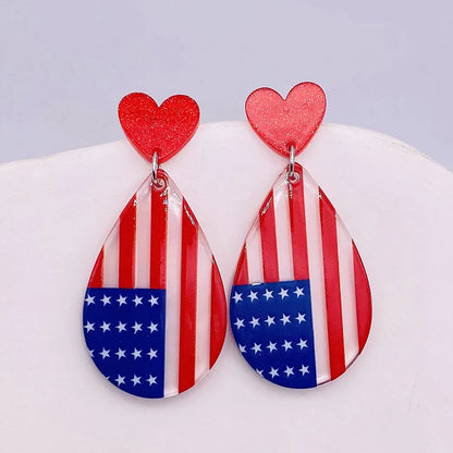 Patriotic Sunflower Acrylic Earrings - 4th of July American Flag Jewelry Gifts for Women Independence Day Parties