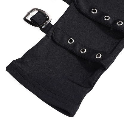 Women’s Punk Rivet Fingerless Gloves – Gothic Hip Hop Half Finger Wrist Mittens with Eyelet Ribbon, Harajuku Party & Streetwear Elbow Gloves
