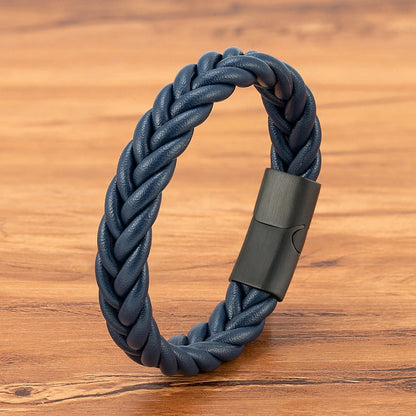 XQNI Braided Leather Bracelet - Stainless Steel Punk Charm Jewelry Gift for Men Husband Friend