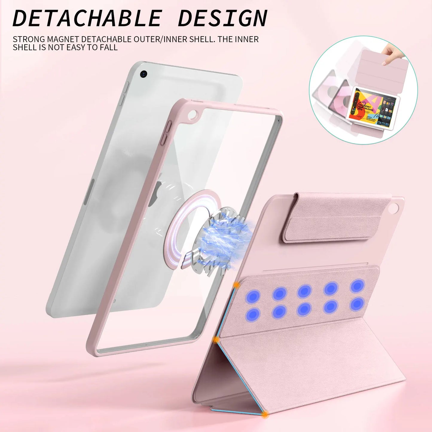 Magnetic Case for iPad 10.2, Air, Pro 11/12.9 & Mini 6 – Detachable Back Shell for 2022 Models