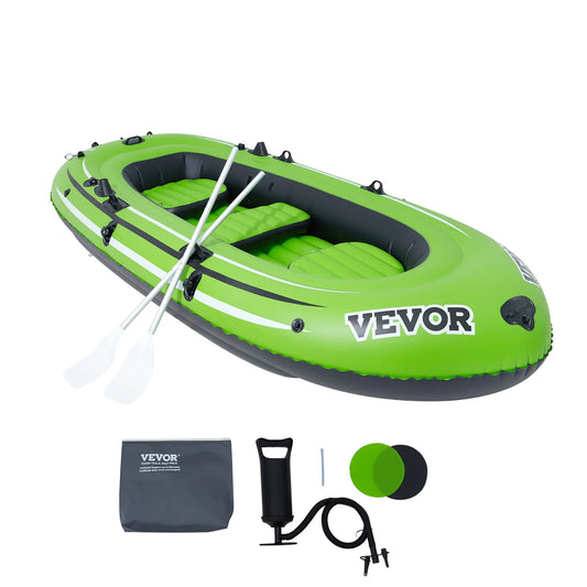 VEVOR 4-Person Inflatable Fishing Boat – Durable PVC Raft Kayak with 45.6" Aluminum Oars & High-Output Pump