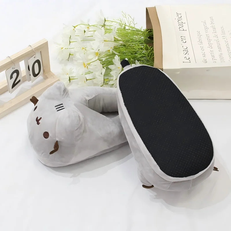 Pusheen Cat Plush Slippers - Cute Chubby Cat Indoor House Shoes, Warm Cozy Footwear for Halloween, Christmas, and Cosplay Gifts