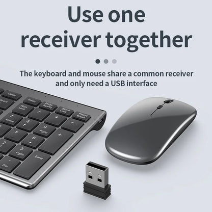 Gray Bluetooth 5.0 & 2.4G Wireless Keyboard and Mouse Combo – Rechargeable Full-Size Ergonomic Set for Laptop & Notebook Use
