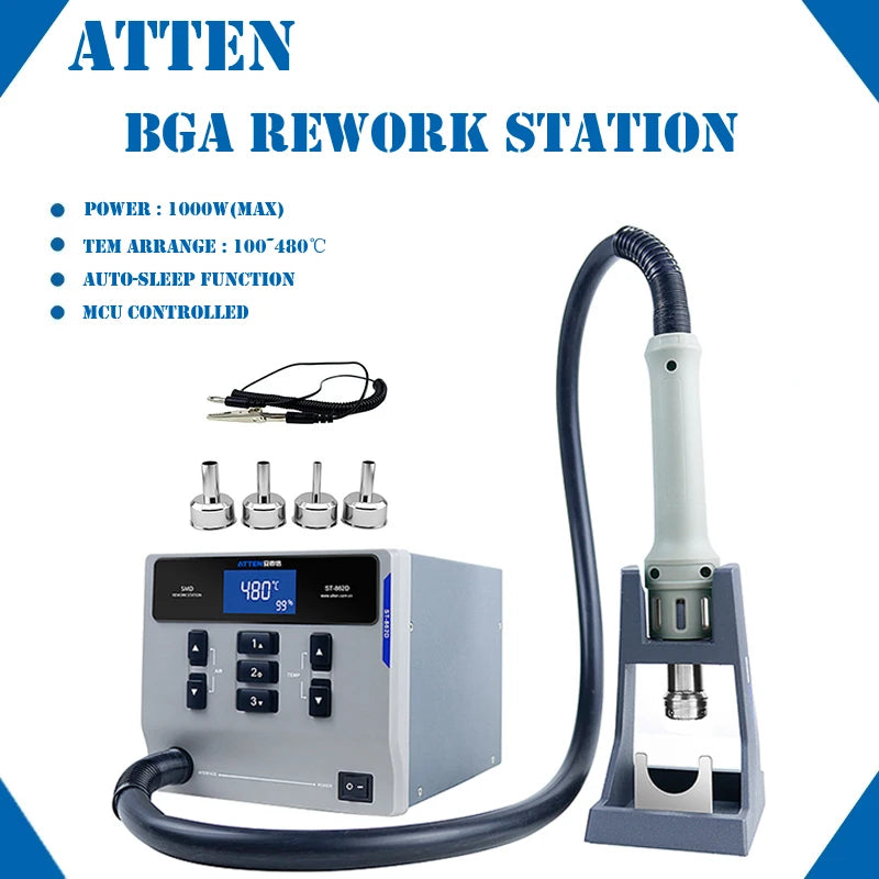 ATTEN ST-862D Hot Air Gun Soldering Station – 1000W Lead-Free Digital Display Rework Station for Phone & PCB Repair