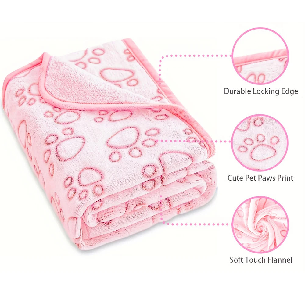Pink Fluffy Pet Blanket - Soft Warm Paw Print Dog & Cat Mat for Comfortable Sleeping