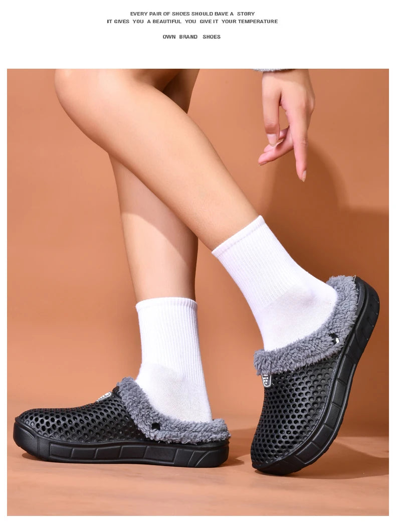 Couple Cotton Slippers – Winter Warm Plush Velvet Thickened Clogs for Men & Women