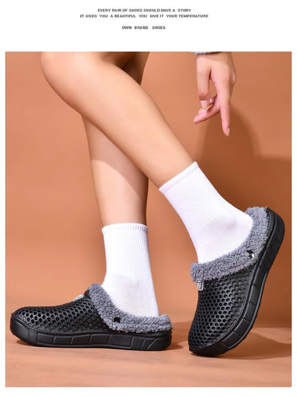 Couple Cotton Slippers – Winter Warm Plush Velvet Thickened Clogs for Men & Women