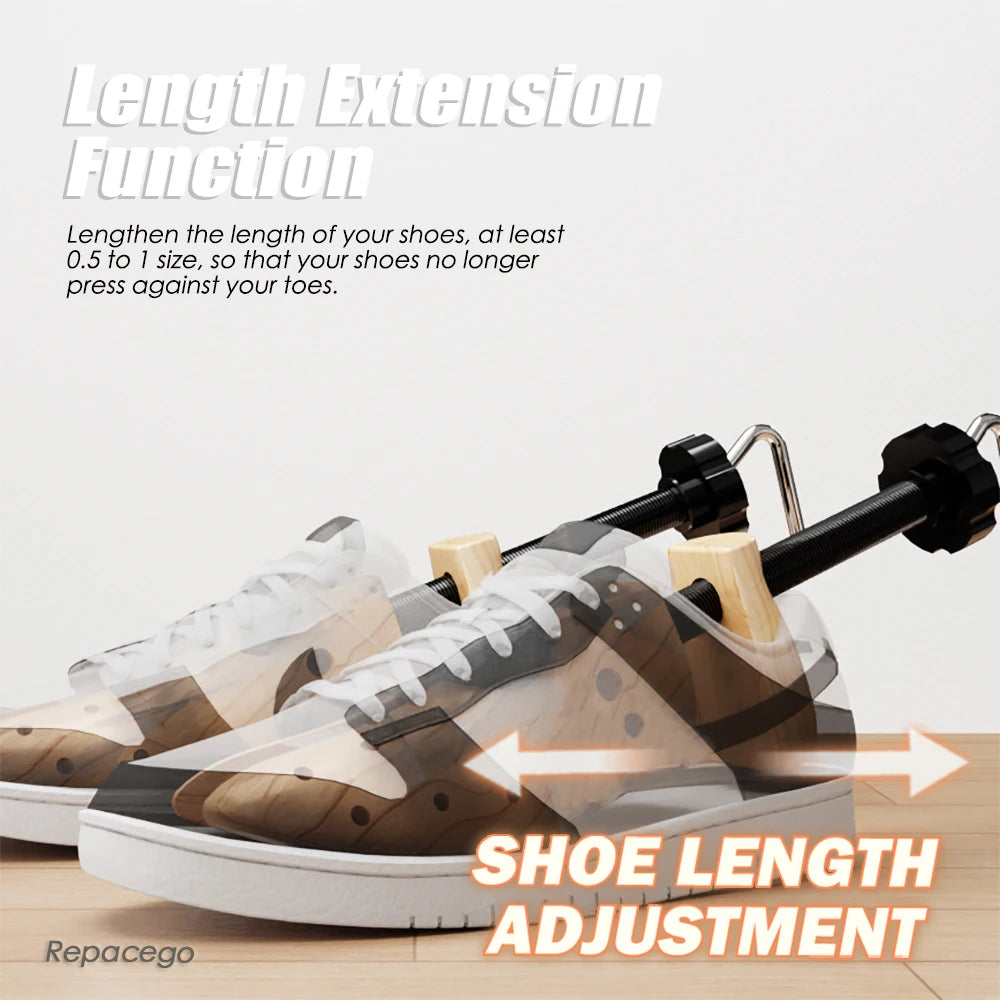 Repacego Wooden Shoe Trees – 1/2 Pc Adjustable Shoe Stretcher & Expander for Men, Women, Unisex, Length & Width Adjustment