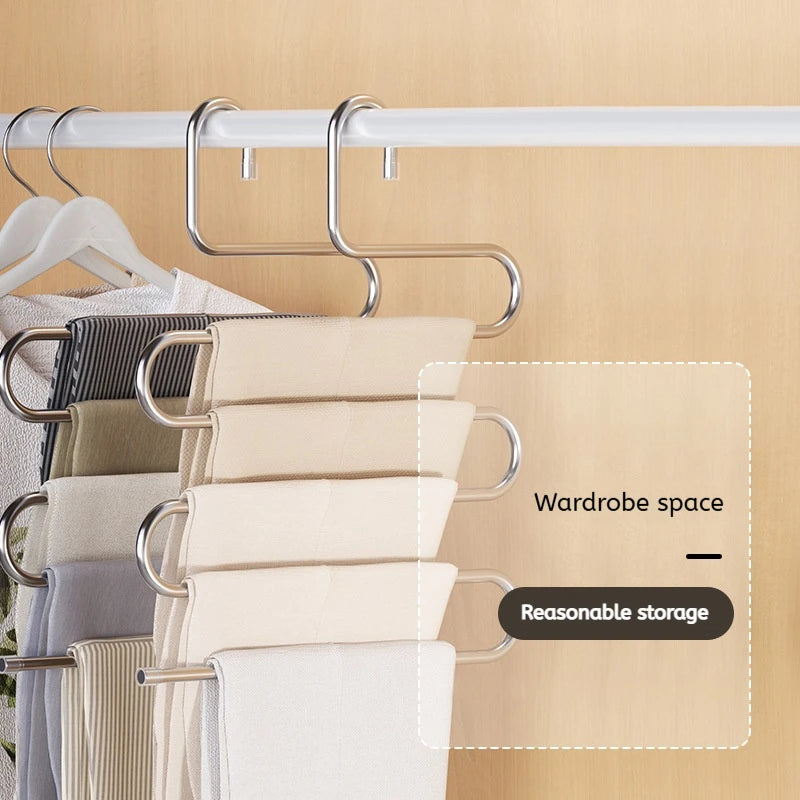 5 Layers Multifunctional Non-Slip Clothes Hanger Rack | Space-Saving Pants & Clothing Storage Organizer