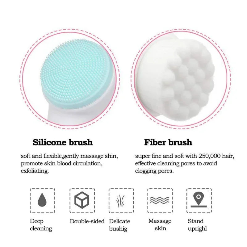 3D Double-Sided Silicone Facial Cleansing Brush – Soft Bristles Manual Massage Exfoliator for Deep Face Wash