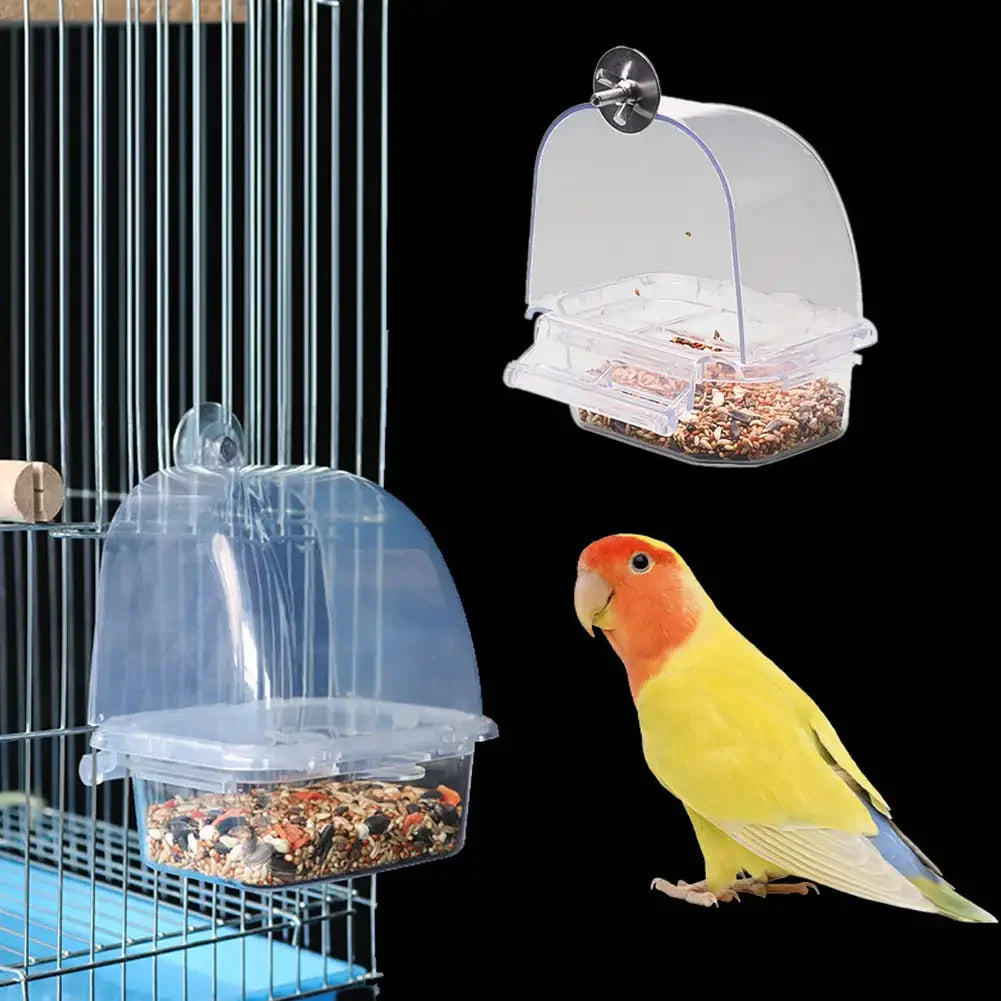 Transparent Bird Cage Feeder - Large Capacity Splash-Proof Plastic Food Trough for Parrots & Small Birds